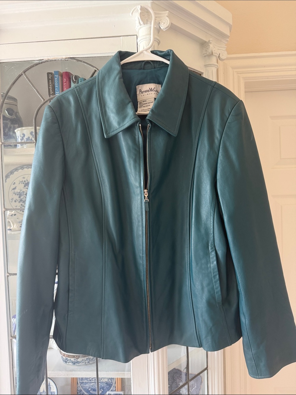 Pamela McCoy Teal Zip-Front Leather Jacket Sz 1X